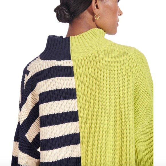 STAUD Hampton Oversized Chunky-Knit Striped Color-Block Sweater (Chartreuse) - Picture 5 of 16